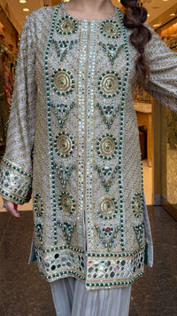 Luxury Shimmer Tissue Suit Set with Beads Jewellery & Mirror Work