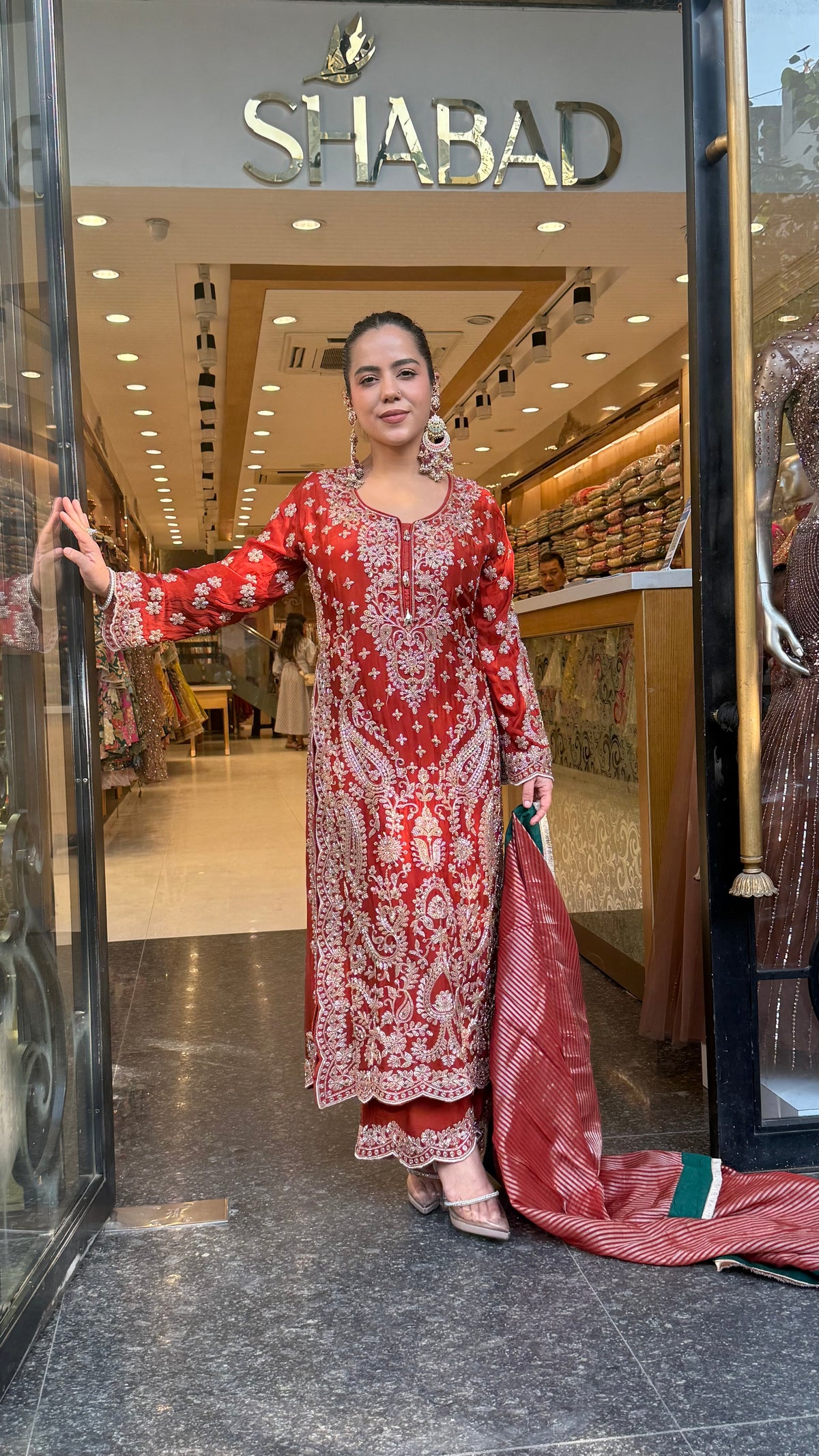 Elegant Satin Silk Suit Set with Multicolour Stone & Beads Work | Size Up to 46