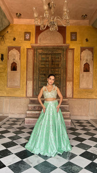 Elegant Raw Silk Lehenga with Intricate Mirror Work