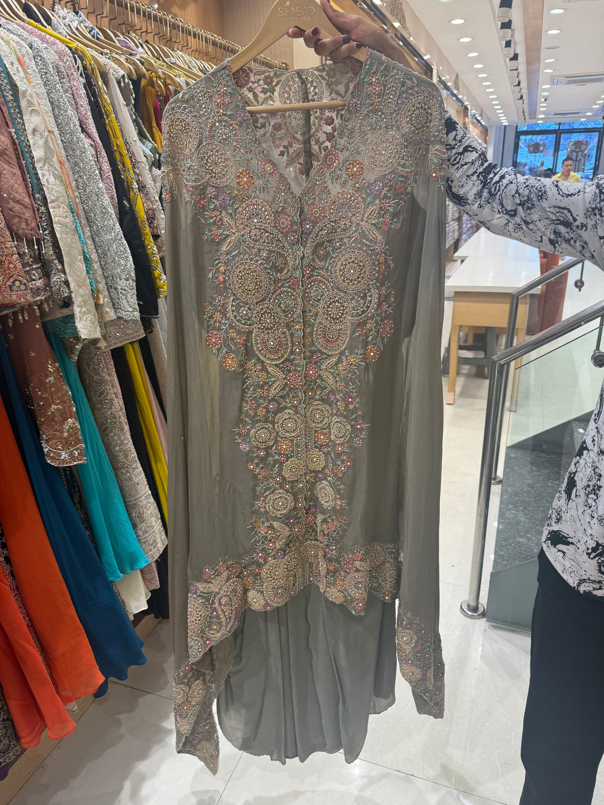 Indo-Western 3-Piece Set with Mirror & Neem Zari Work