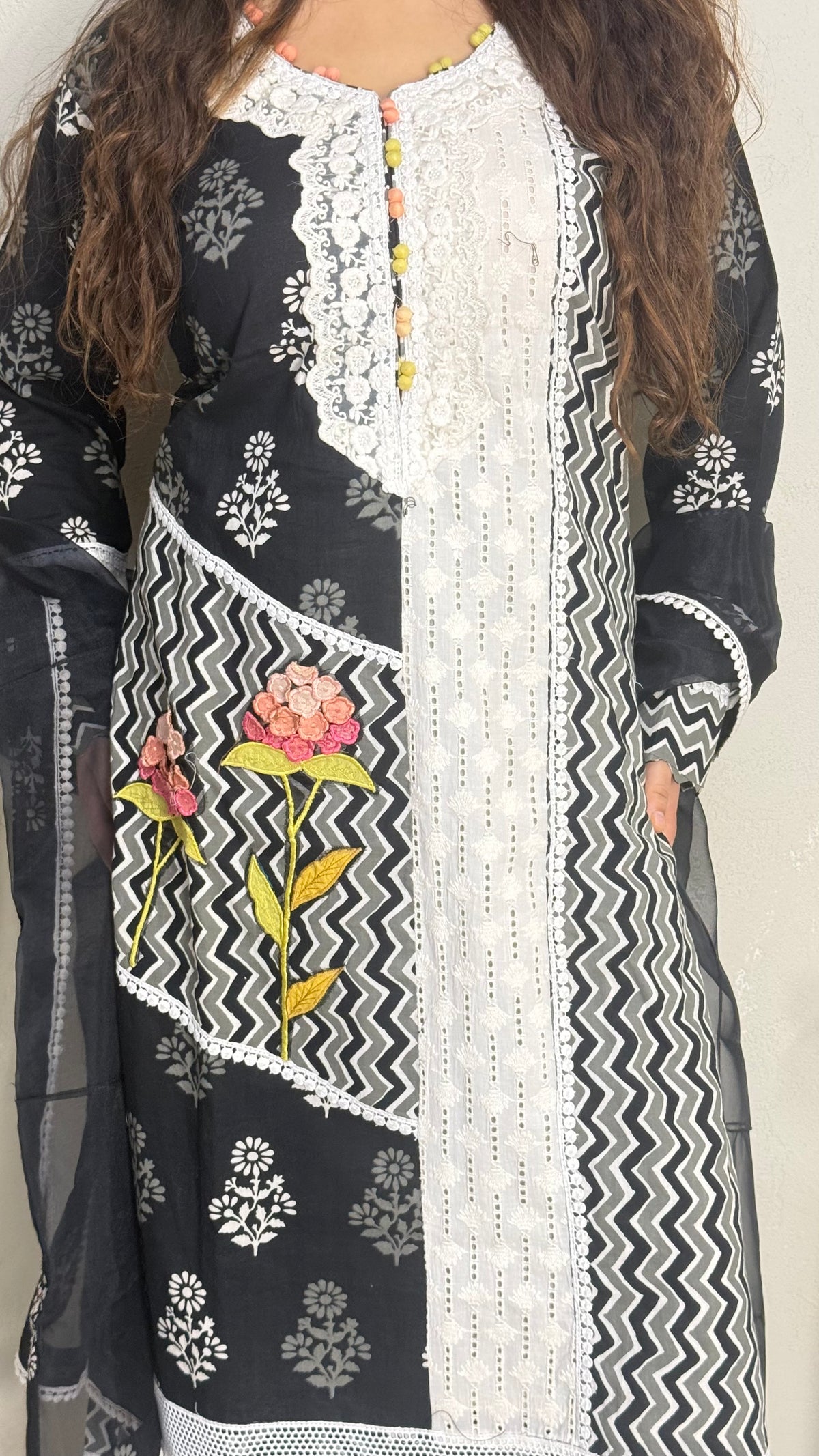 Printed Pakistani Cotton Suit with Lace Work | Budget-Friendly Ethnic Wear | Sizes Up to 46