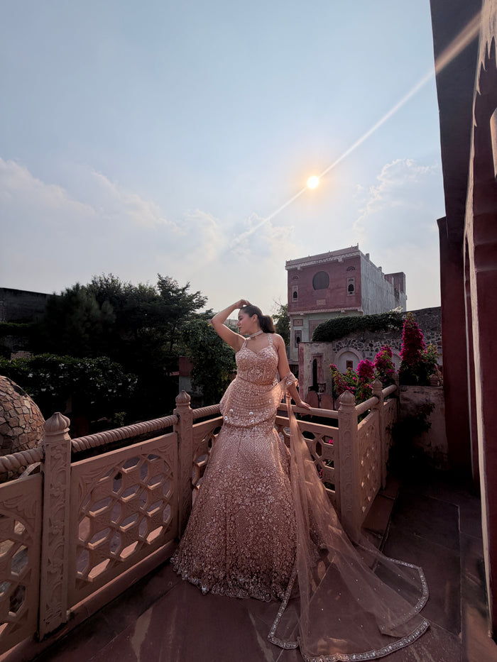 Fish-Cut Lehenga with Beads, Pearls & Sequin Work | Designer Lehenga