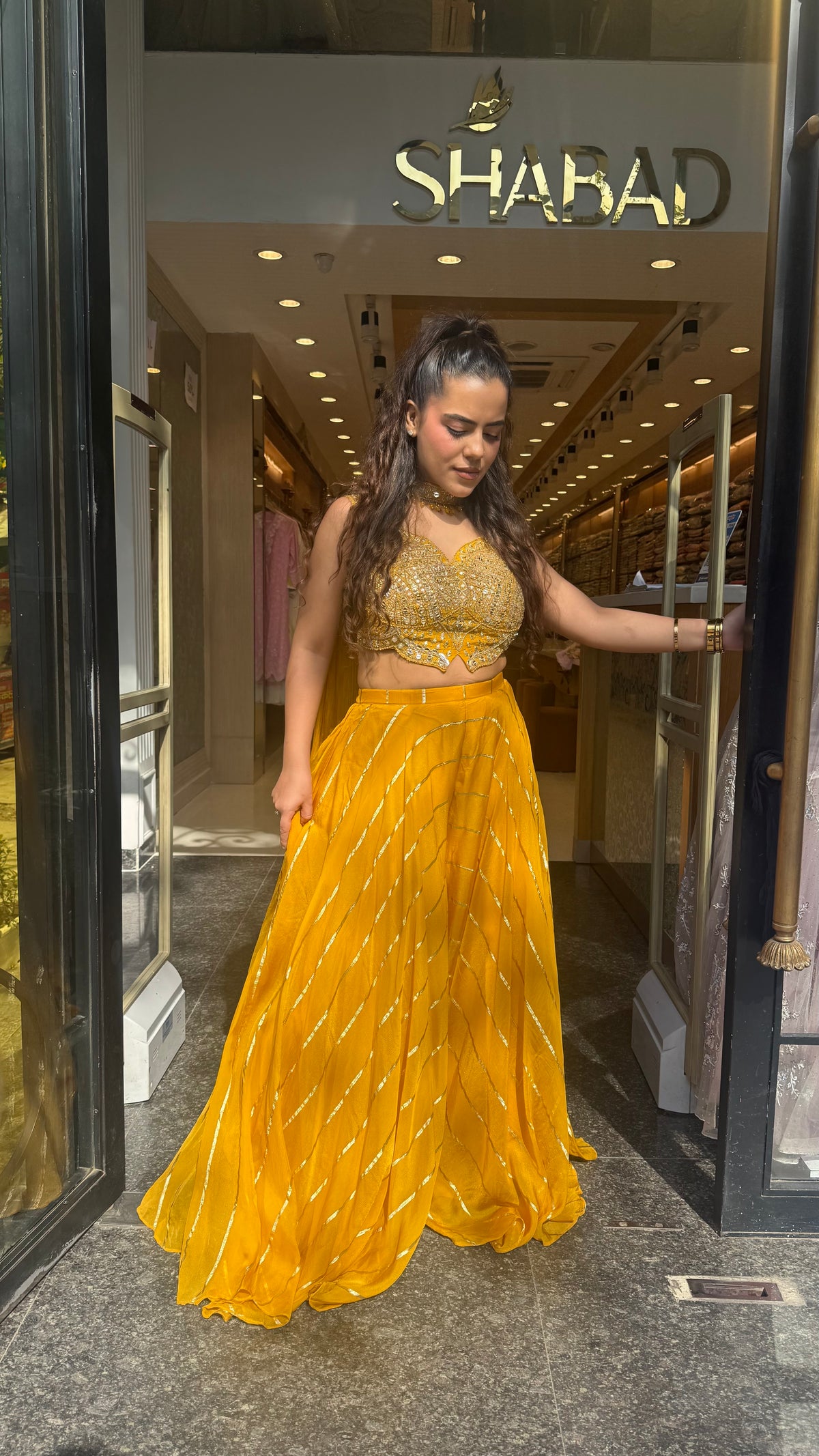 Mirror Work Blouse with Banarasi Weaving Bottom Indo-Western Set