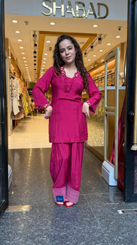Rayon Cotton Farshi Salwar Co-ord Set with Lace Work Neckline & Sleeves | Women’s Ethnic Wear