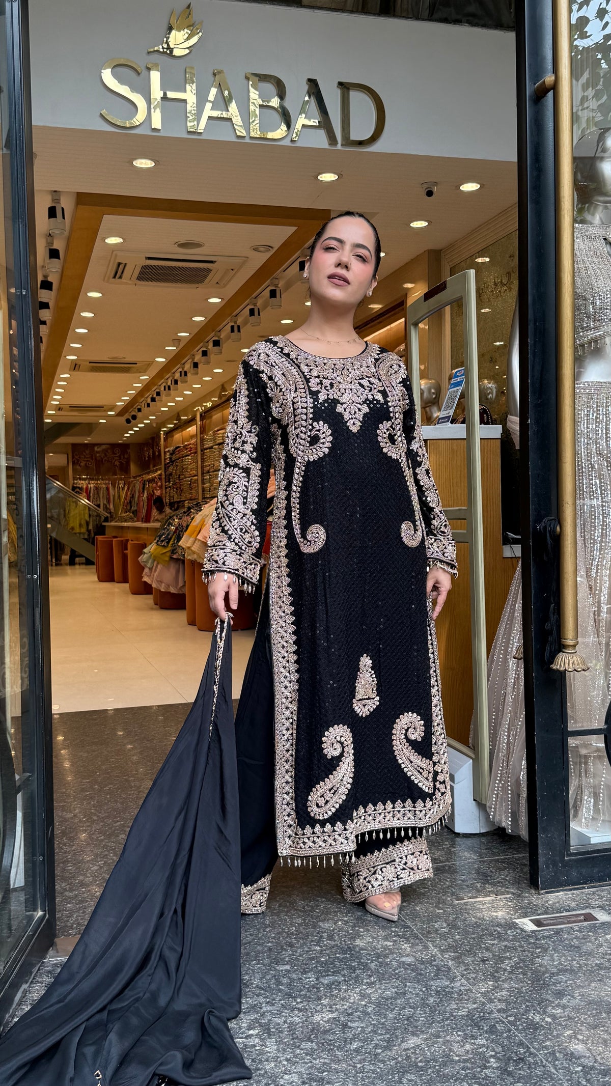Georgette fabric Suit Set with Sequin Shirt &  Beads Handwork ( 3xl size sides will be plain handwork can be customised )