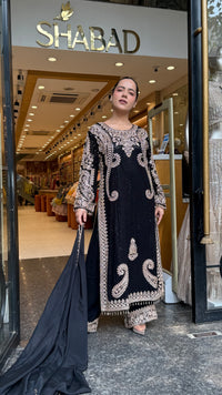 Georgette fabric Suit Set with Sequin Shirt &  Beads Handwork ( 3xl size sides will be plain handwork can be customised )
