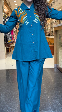 Women’s Cotton Jacket Suit Set with Farshi Salwar | Thread Embroidery Neckline | Sizes Up to 46