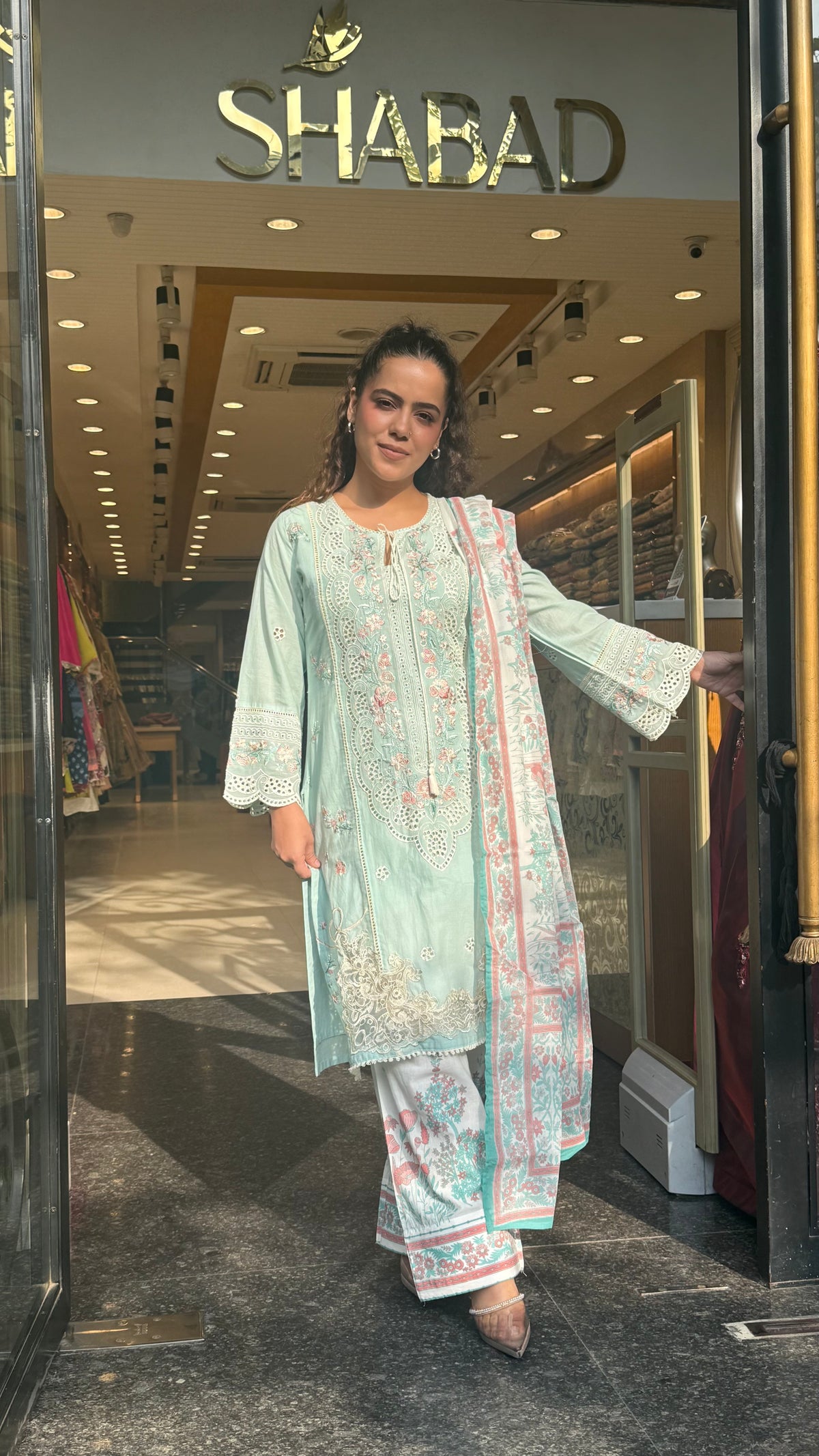 Women’s Cotton Pakistani Suit Set | Cutwork & Thread Embroidery | Printed Bottom | Sizes Up to 44
