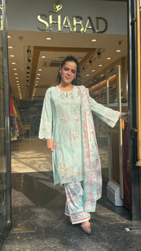 Women’s Cotton Pakistani Suit Set | Cutwork & Thread Embroidery | Printed Bottom | Sizes Up to 44