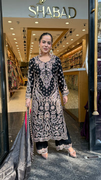 Elegant Satin Silk Suit Set with Beads & Multicolour Stone Work