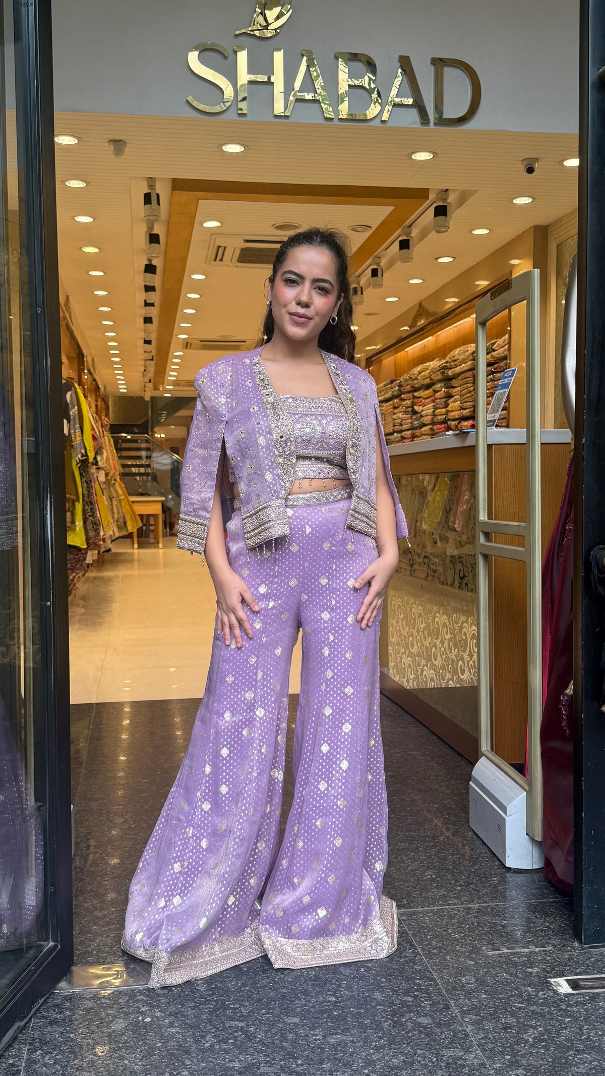Banarsi Shimmer Indo-Western Set with Handwork Mirror Jacket | Upto Size 40