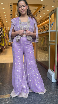 Banarsi Shimmer Indo-Western Set with Handwork Mirror Jacket | Upto Size 40