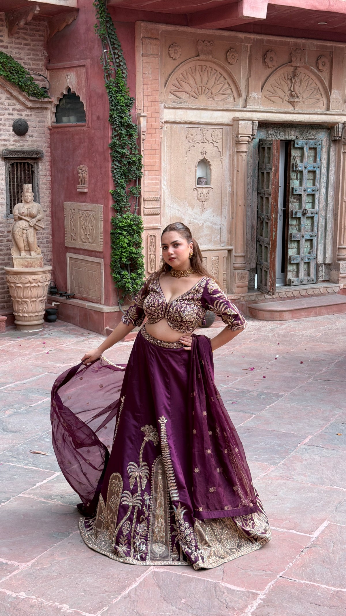 Designer Tafta Silk Lehenga with Thread Embroidery, Beads, Sequins & Pearl Work