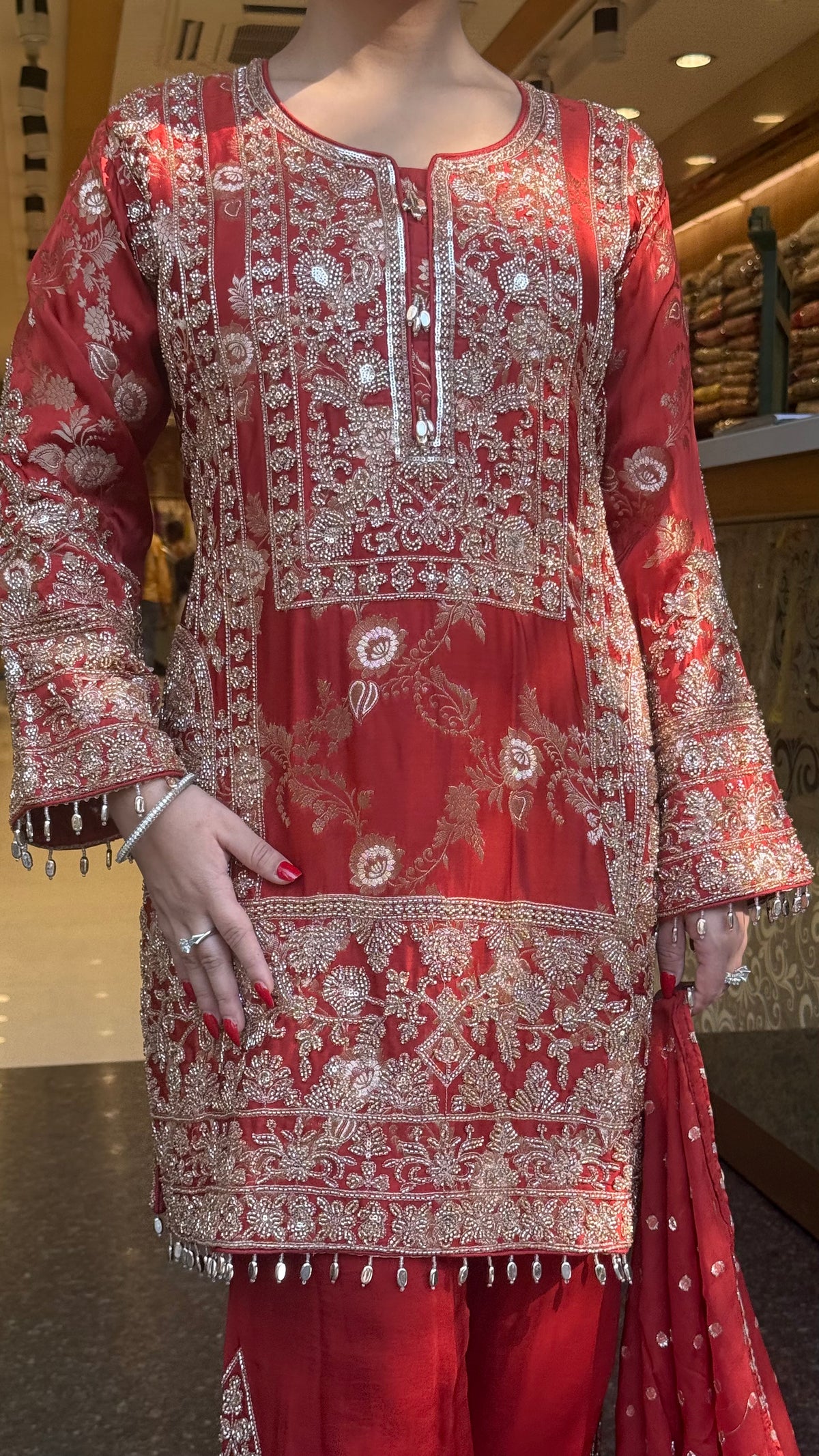 Designer Georgette Suit Set with Handwork Cutdana, Sequins & Pearl Embellishments
