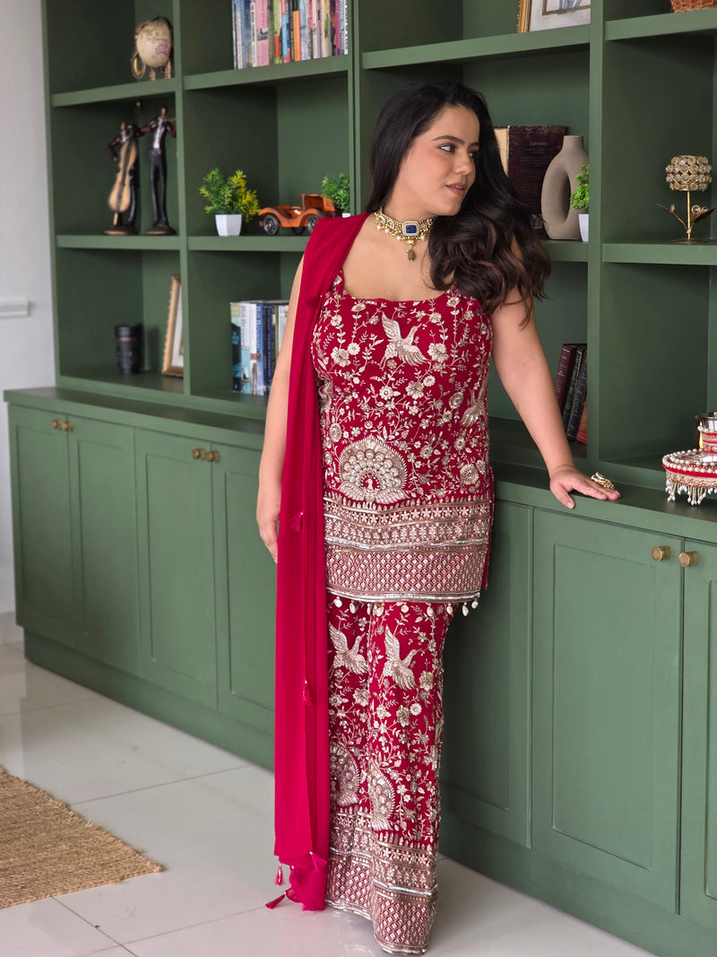 Georgette Thread Embroidery Outfit with Mirror Detailing