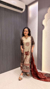 Warli Print Cotton Suit with Thread Embroidery