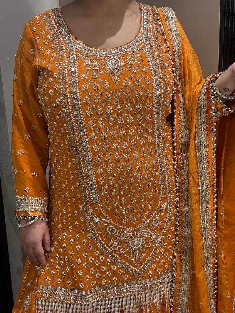 Handwork suit with pearls mirror stones sequin and dabka detailing