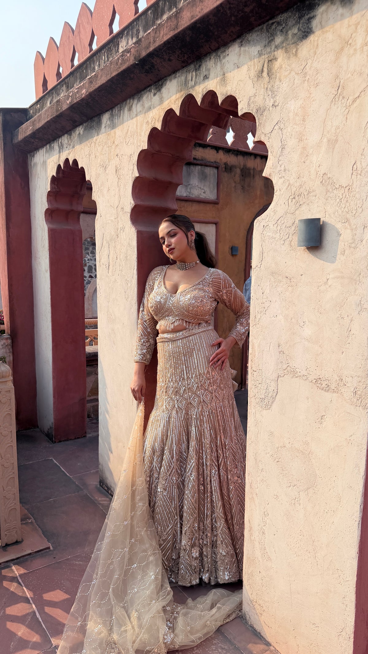 Fish-Cut Lehenga with cutdana, Pearls & Sequin Work | Designer Lehenga