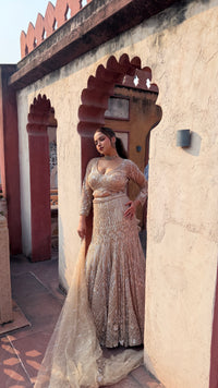 Fish-Cut Lehenga with cutdana, Pearls & Sequin Work | Designer Lehenga