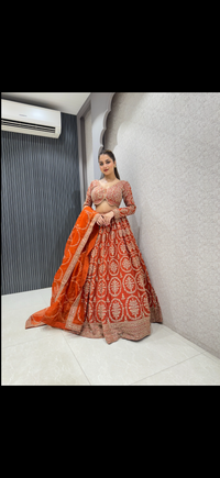 Georgette Aari Work Sequin Lehenga Set with Organza Dupatta | Up to Size 44