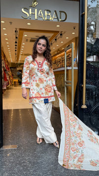 Budget-Friendly Printed Cotton Suit Set with Farshi Salwar & Mirror Lace Neckline | Up to Size 46 (Copy)