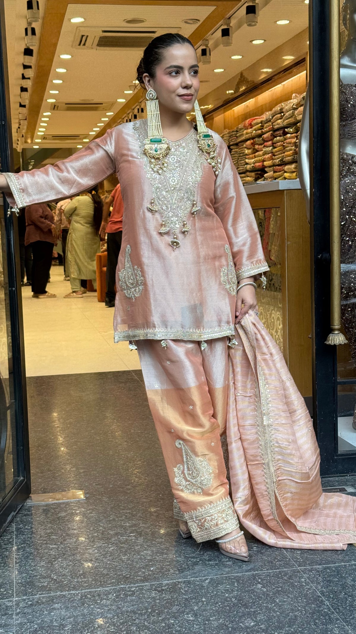 Budget-Friendly Dori Work Suit Set in Shimmer Silk | Sizes Up to 46