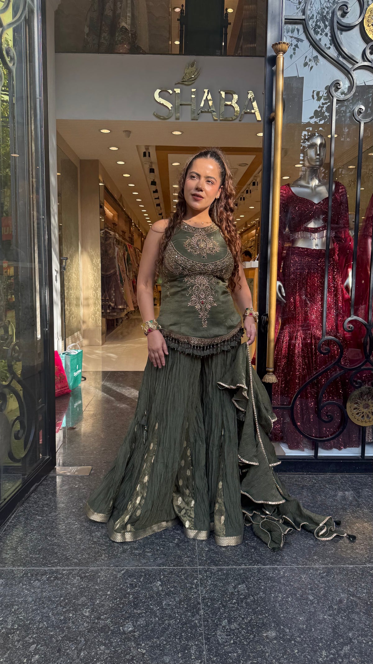Designer Shimmer Silk Indo-Western Set with Handwork & Crush Tissue Bottom