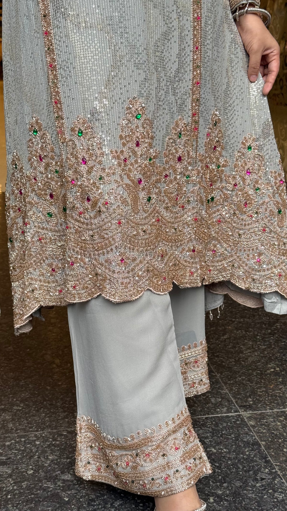 Designer Georgette Suit Set with Sequin Shirt & Multicolor Stone Beads Work