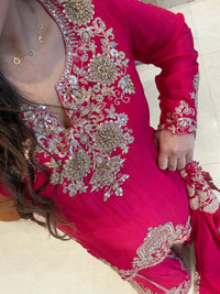 Designer Chinon Suit Set with Dori, Sequin, Pearl & Mirror Work