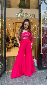 Georgette Indo-Western Set with Cutdana & Sequin Work Blouse & Organza Dupatta