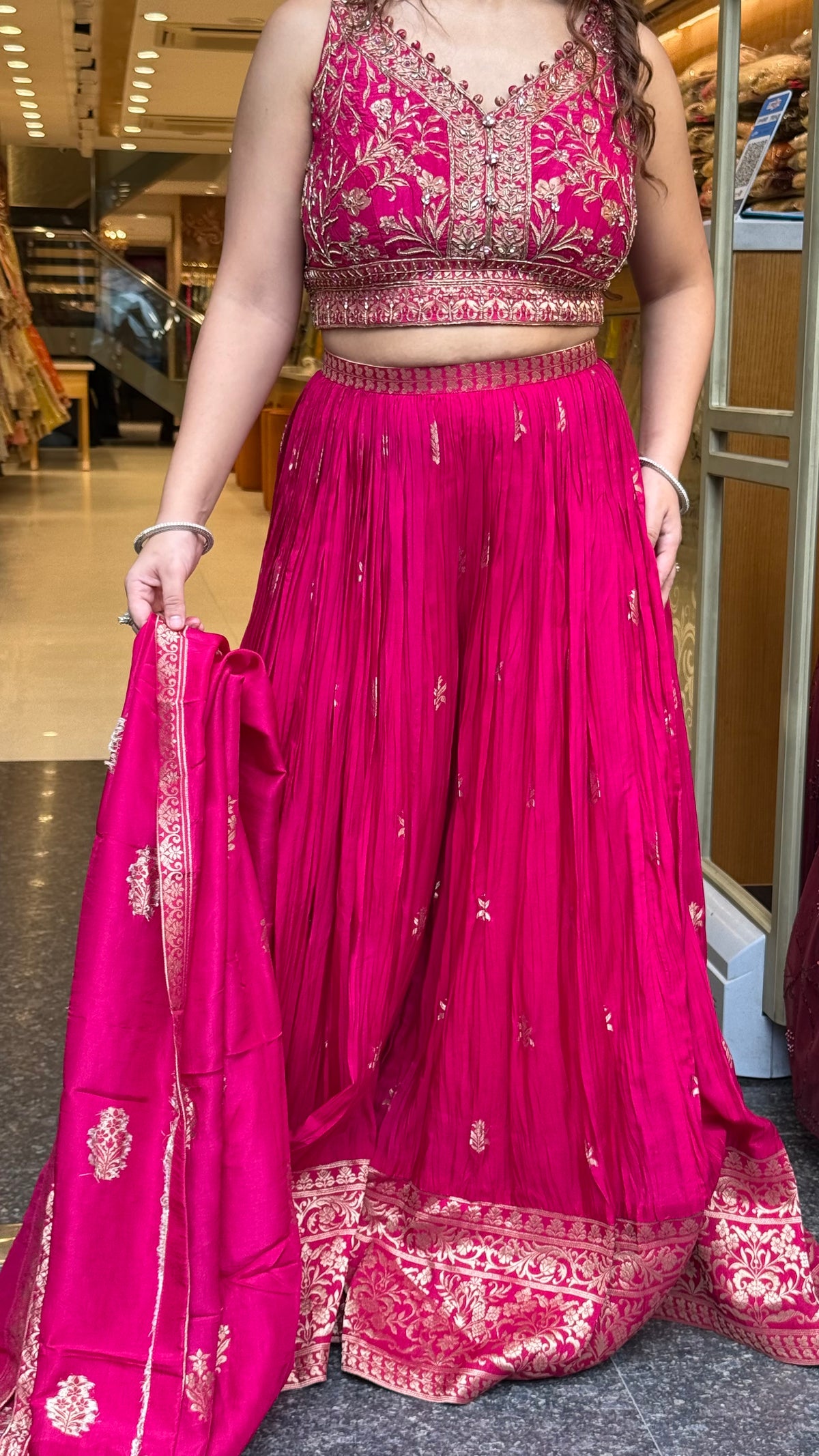 Silk Indo-Western Set with Dabka, Pearl & Stone Work Blouse and Banarasi Weaving Bottom