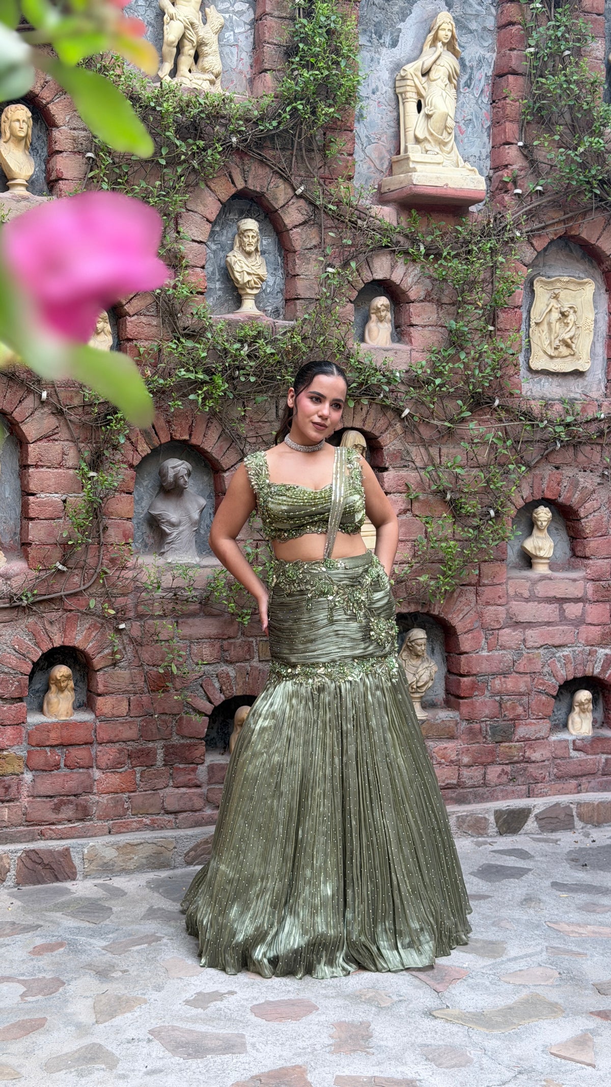 Shimmer Tissue Lehenga with Stone, Sequin, Pearl, Swarovski & Cutdana Work