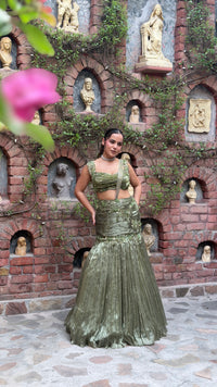 Shimmer Tissue Lehenga with Stone, Sequin, Pearl, Swarovski & Cutdana Work
