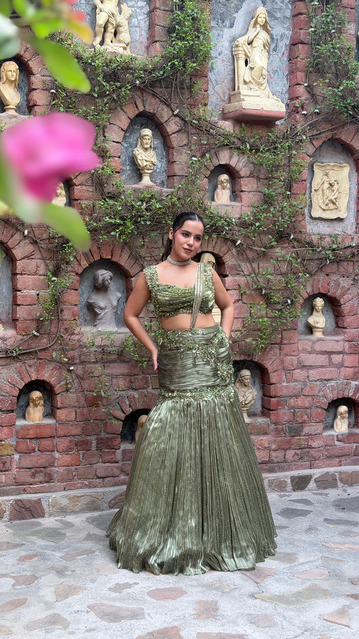 Shimmer Tissue Lehenga with Stone, Sequin, Pearl, Swarovski & Cutdana Work