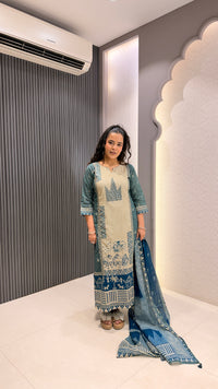 Warli Print Cotton Suit with Thread Embroidery