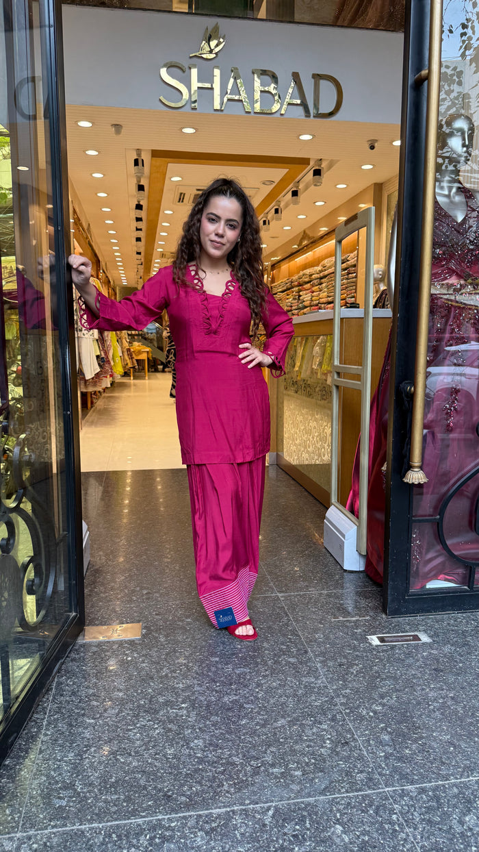 Rayon Cotton Farshi Salwar Co-ord Set with Lace Work Neckline & Sleeves | Women’s Ethnic Wear