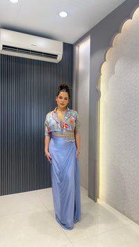 Indo-Western Elegance Set with Handwork Blouse & Crepe Bottom