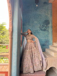 Elegant Soft Organza Lehenga with Thread Embroidery, Dori Work, Cutdana Sequins & Pearl Detailing