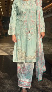 Women’s Cotton Pakistani Suit Set | Cutwork & Thread Embroidery | Printed Bottom | Sizes Up to 44