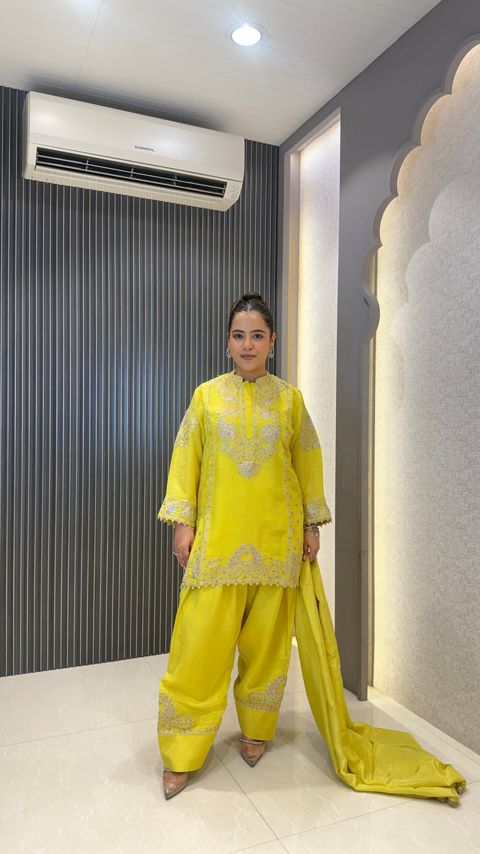 Shimmer Suit Set with Farshi Salwar & Zari Work
