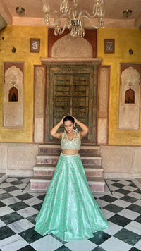 Elegant Raw Silk Lehenga with Intricate Mirror Work