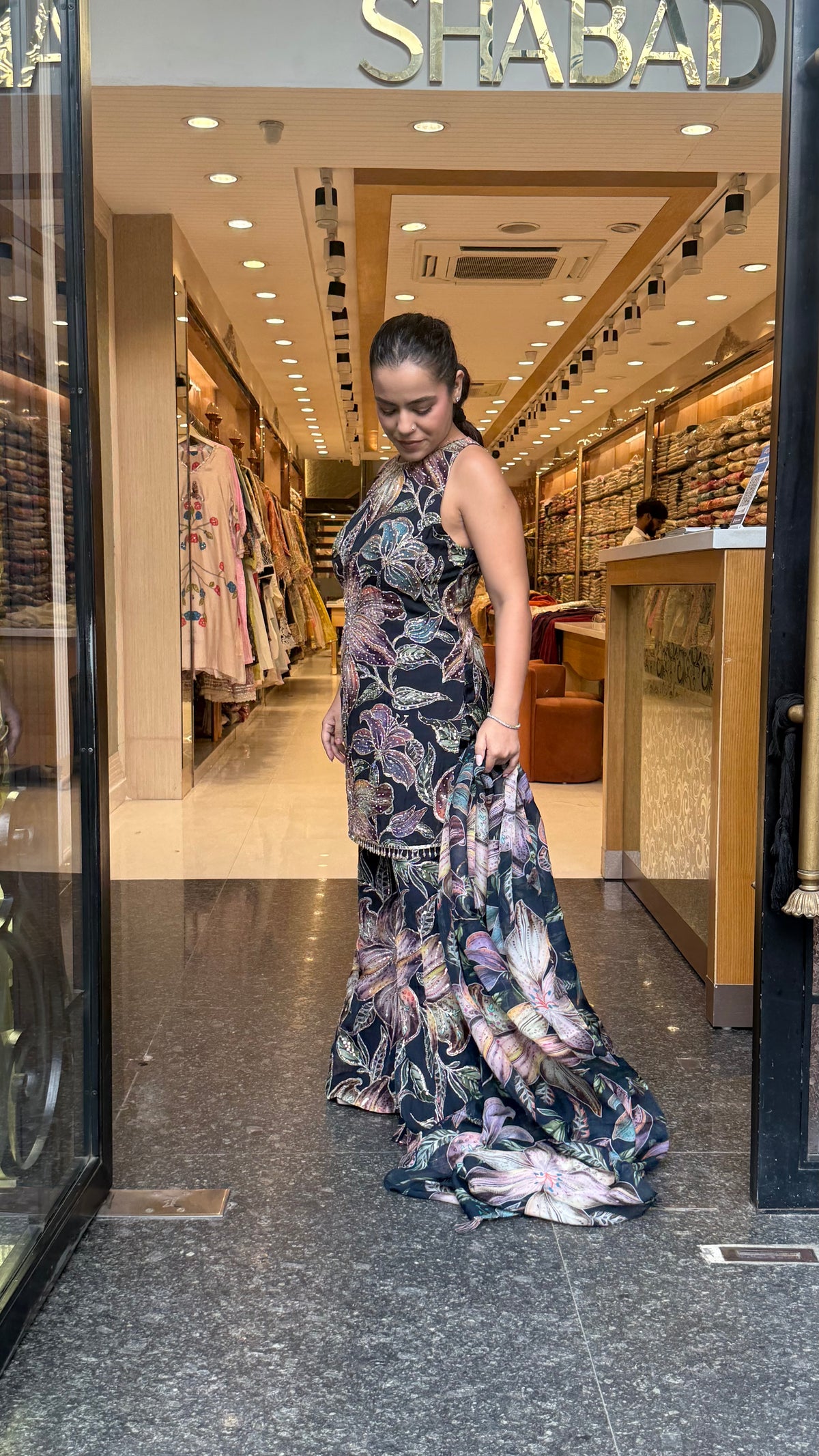 Designer Organza fabric Suit Set with Dori & Aari work | sequin stone pearls mirror work detailing | Digital print