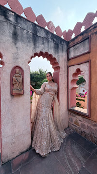 Fish-Cut Lehenga with cutdana, Pearls & Sequin Work | Designer Lehenga