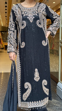 Georgette fabric Suit Set with Sequin Shirt &  Beads Handwork ( 3xl size sides will be plain handwork can be customised )