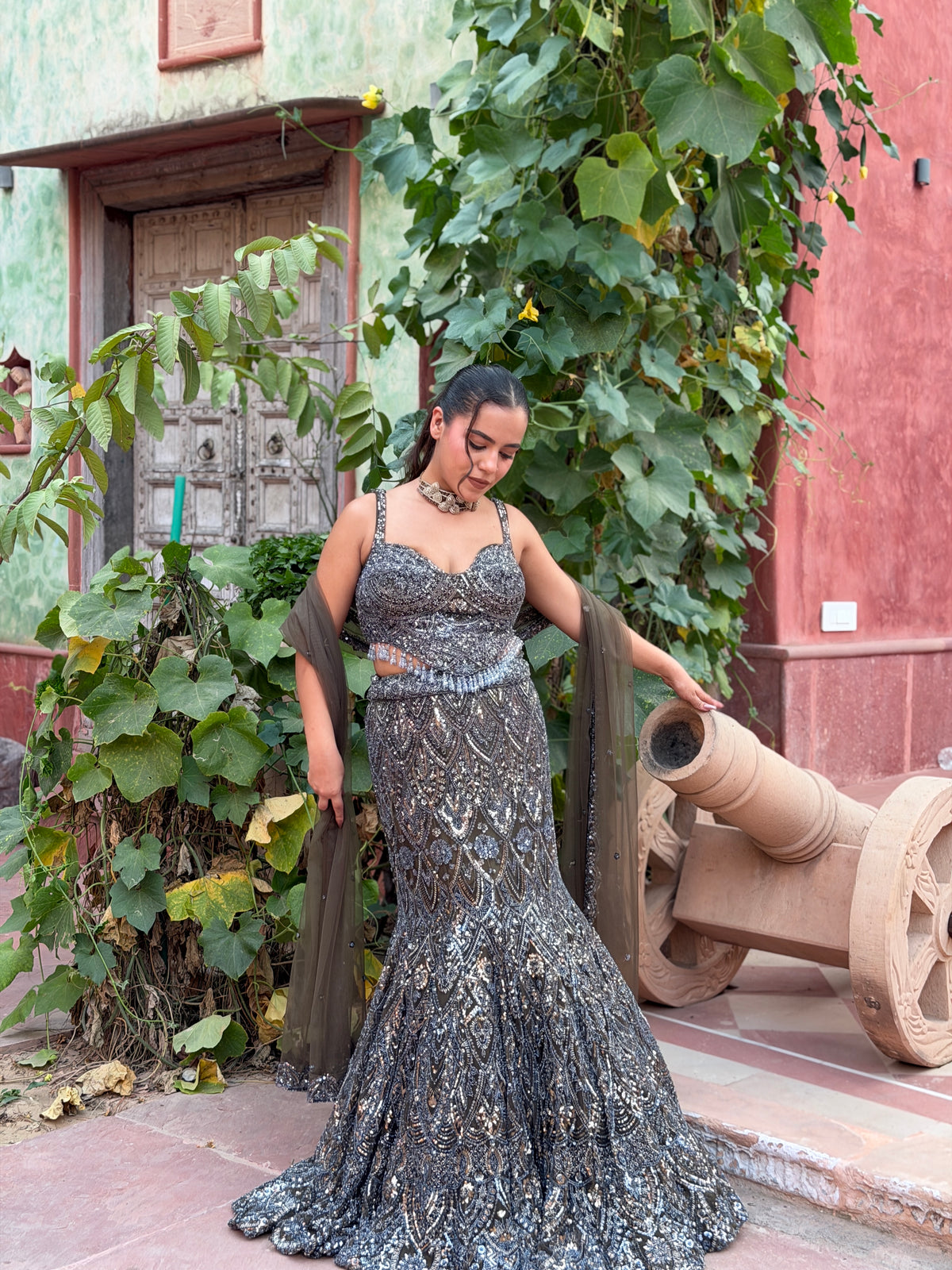 Handwork Fish Cut Lehenga with Beaded & Cutdana Blouse