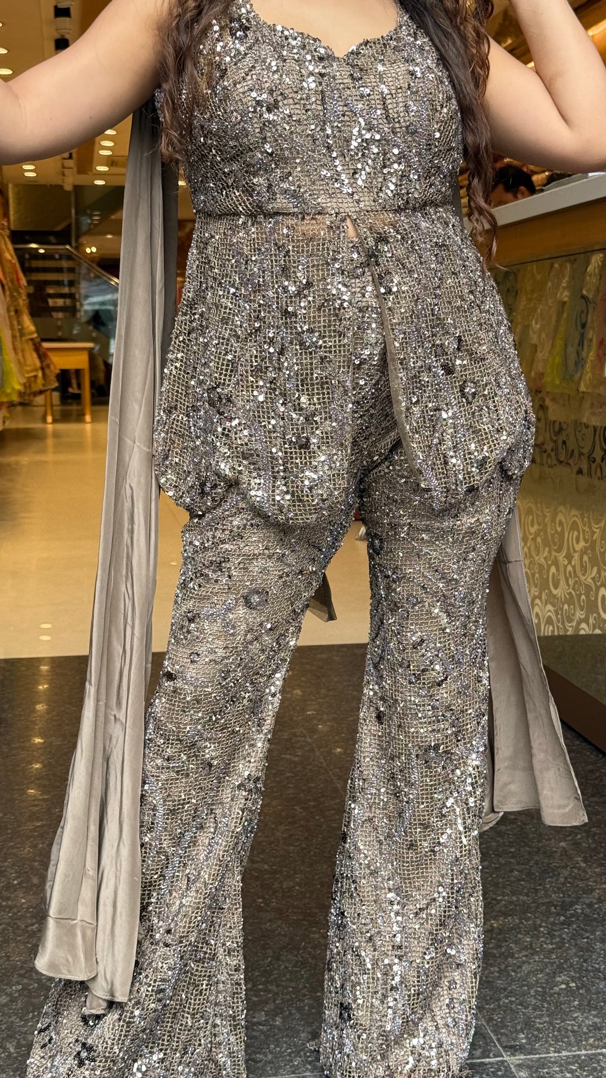 Premium Indo-Western Set in Imported Stretchable Net with Sequin Detailing | Up to Size 40
