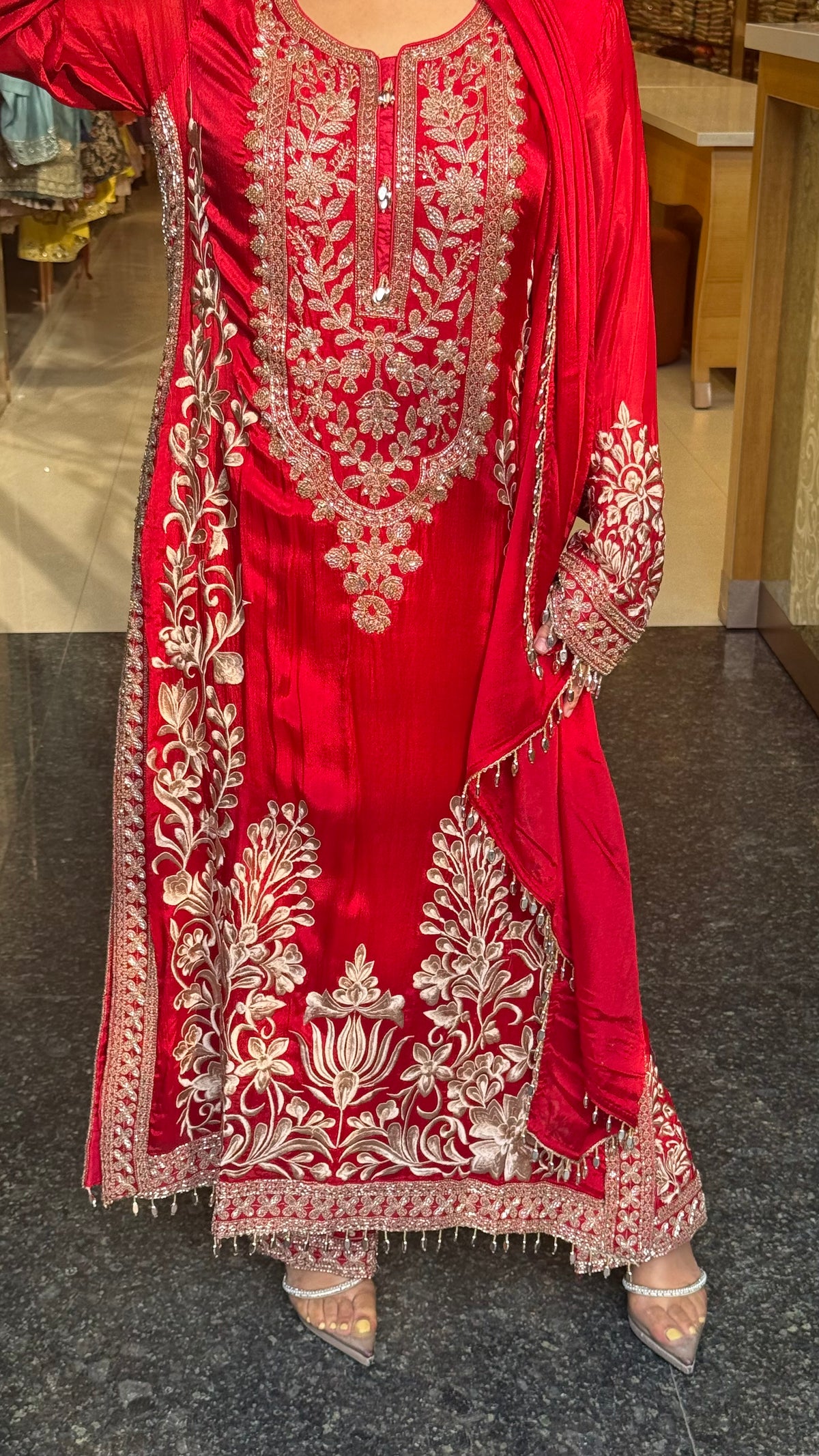 Chinon Embroidered Suit Set with Beads & Thread Work