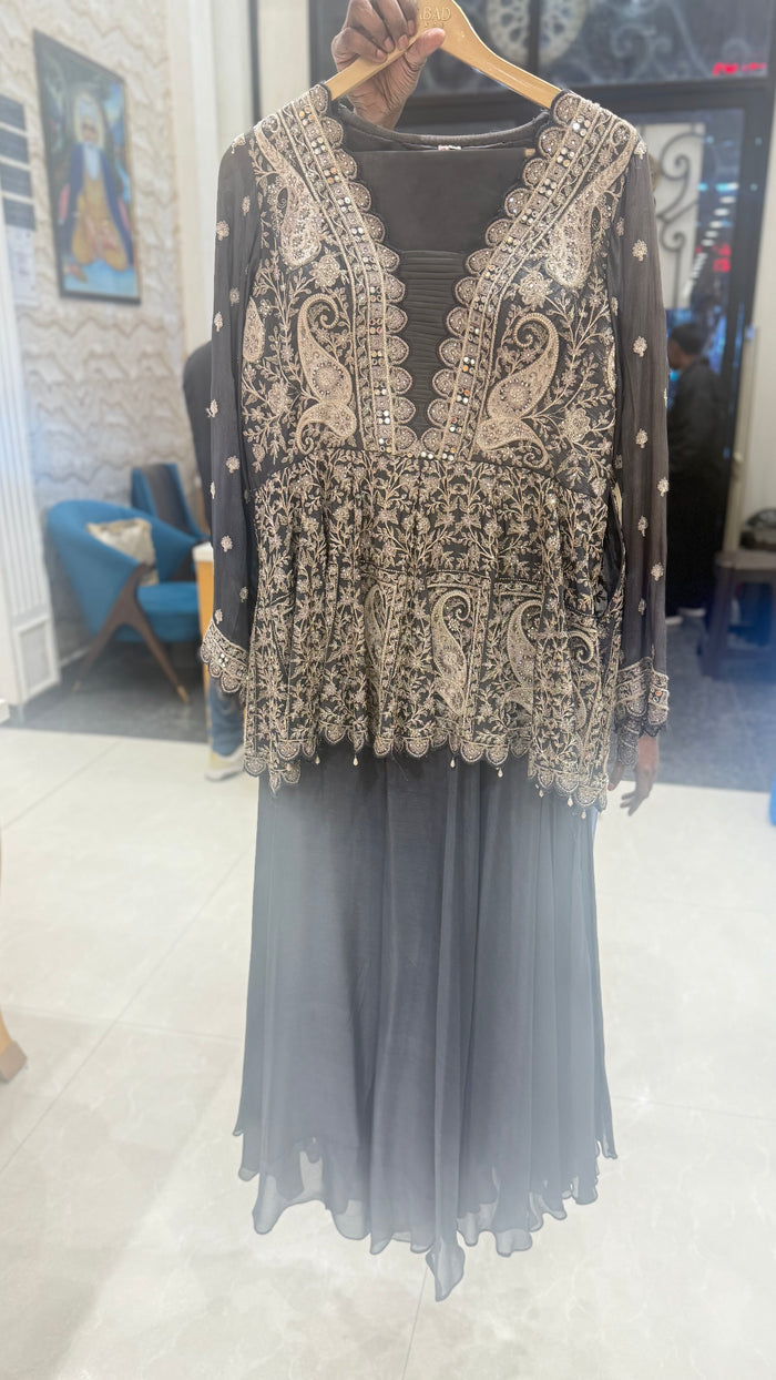 Graceful Chinon Suit with Machine Embroidery