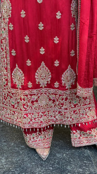 Designer Chinon Suit Set with Multicolour Stone & Beads Work (customisation available for 46/48 size)