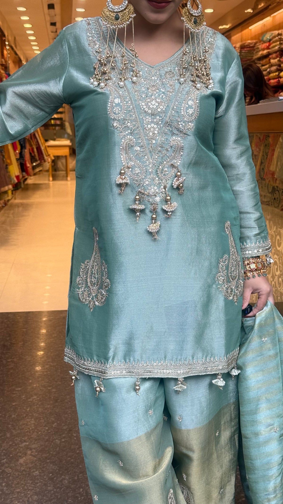 Budget-Friendly Shimmer Silk Suit Set with Dori Work | Sizes Up to 46